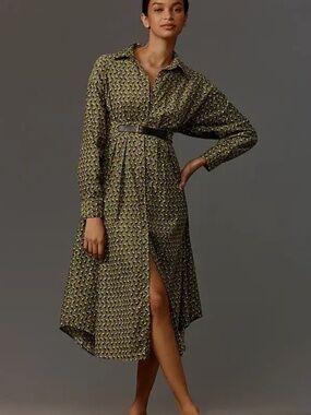 Anthropologie Belted Corduroy Midi Shirt Dress
